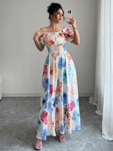 Load image into Gallery viewer, Summer Bubble Sleeve High Waist Tight Waist Women Printed Wear Large Swing Sling Dress