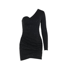 Load image into Gallery viewer, Autumn Sexy One Shoulder Long Sleeve Pleated Thin Glittering Sheath Dress Women