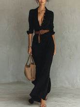 Load image into Gallery viewer, Women Clothing Autumn Elegant Graceful Sexy Solid Color Irregular Asymmetric Pleated Dress with Belt