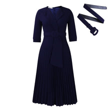 Load image into Gallery viewer, Autumn Winter Women Clothing Office Tailored Collar Pleat Waisted Dress