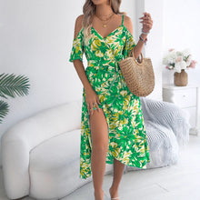 Load image into Gallery viewer, Spring Summer Strapless Cross V neck Floral Strap Dress Holiday Dress Women Clothing