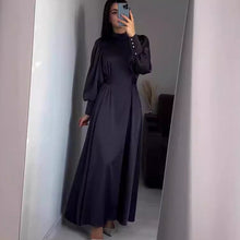 Load image into Gallery viewer, Autumn Waist Solid Color Long Sleeve Slim Fit Belt Retro Dress