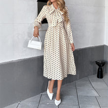 Load image into Gallery viewer, Autumn Elegant Retro Bow Collar Long Sleeve Fitted Waist Polka Dots Dress