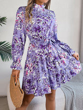 Load image into Gallery viewer, Real Shot Autumn Winter Elegant Stand Collar Floral Waist Controlled Long Sleeves Ruffled A line Dress Women Clothing