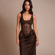 Load image into Gallery viewer, Women Clothing Autumn Winter Sexy Sleeveless Vest Lace Stitching Side Slit Dress for Women