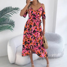 Load image into Gallery viewer, Spring Summer Strapless Cross V neck Floral Strap Dress Holiday Dress Women Clothing