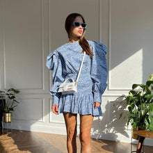 Load image into Gallery viewer, Women Clothing Spring Printed Floral Dress Long Sleeve Cinched Pleated Casual Dress
