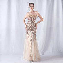 Load image into Gallery viewer, Ostrich Feather Positioning Floral Cutting Wedding Annual Meeting Tube Top Sequin Gauze Evening Dress