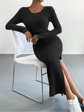 Load image into Gallery viewer, Autumn Winter Long Sleeve Crew Neck Split Knitted Maxi Dress Women