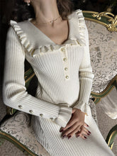 Load image into Gallery viewer, Ruffled Dress Knitted Dress Autumn Winter Sweater Dress Retro Lady French Dress