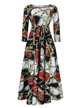 Load image into Gallery viewer, Women Clothing Spring Elegant Graceful Printed Lace up Large Dress