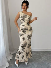 Load image into Gallery viewer, Printed Shoulder High Waist Sheath Dress Slimming Dress