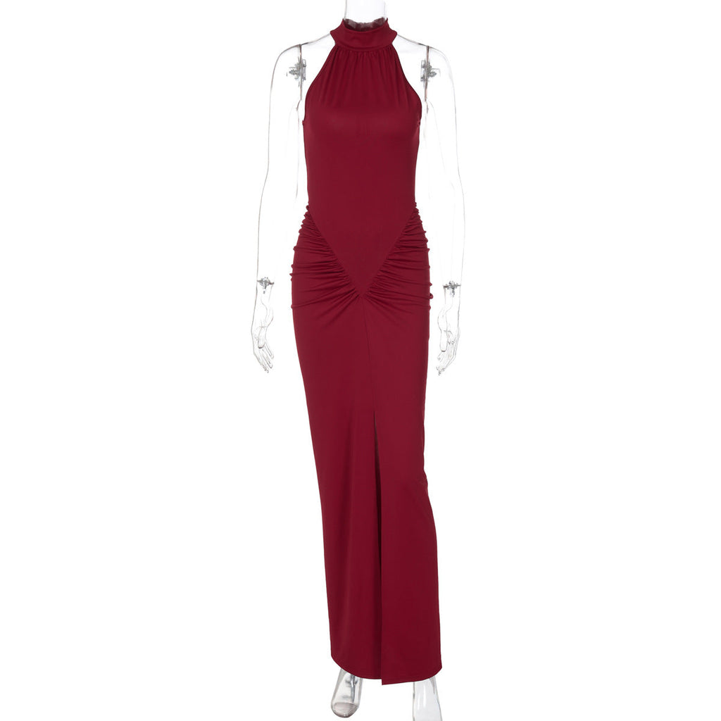 Women Summer Back Zipper Pleated Sleeveless Dress