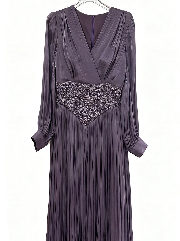 Elegant Long Sleeve Solid Color Diamond Dress Autumn High Grade Waist Slimming Dress Women