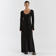 Load image into Gallery viewer, Autumn Winter Maxi Dress Women Solid Color Satin Round Neck Long Sleeve Loose Casual Dress