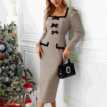 Load image into Gallery viewer, French Dress High Grade Long Sleeve Sexy Tight Hip Belt Plaid Stretch Knitted Dress
