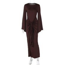 Load image into Gallery viewer, Women Clothing Autumn Pleated Waist Tight Lace up Long Sleeve Dress Women