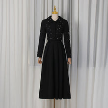 Load image into Gallery viewer, Spring Elegant Pleated Slim Maxi Dress Solid Color Beaded Collared Long Sleeve Two Piece Sets Women