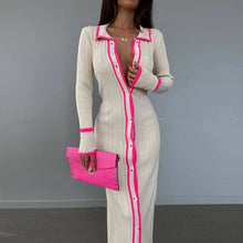 Load image into Gallery viewer, Slim Collared Patchwork Women Long Sleeved Cardigan Dress