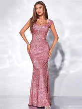 Load image into Gallery viewer, Middle East Solid Color U Collar Sequined Strap High Waist Evening Dress Fishtail Dress Maxi Dress