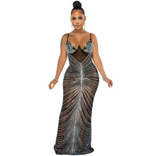 Load image into Gallery viewer, Rhinestone Sexy Spaghetti Straps Corset Mesh See through Maxi Dress