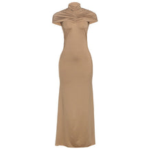 Load image into Gallery viewer, Women Clothing Autumn Winter Elegant Sexy Slim Hollow Out Cutout Pleated Turtleneck Solid Color Dress