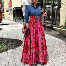 Load image into Gallery viewer, Autumn Winter Women Clothing Casual Denim Stitching Printing Maxi Dress Shirt Dress