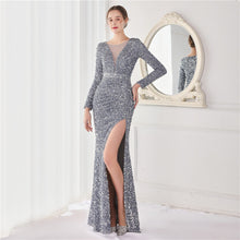 Load image into Gallery viewer, Cocktail Elegant Long Long Sleeve Sequined Atmosphere Fishtail Evening Dress