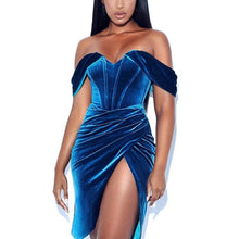 Load image into Gallery viewer, Off Shoulder Korean Velvet Boning Corset Dress Split Evening Dress Women Sexy