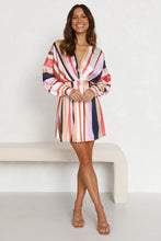Load image into Gallery viewer, Autumn V neck Long Sleeve Color Striped Slim Dress for Women