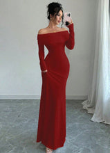 Load image into Gallery viewer, Women Clothing Autumn off Shoulder Four Sided Stretch Dress Tight off Shoulder Long Formal Dress