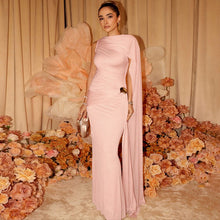 Load image into Gallery viewer, Autumn Winter Sexy Slim Waist Ribbon Pleated Solid Color Dress Elegant Dress