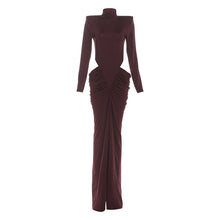 Load image into Gallery viewer, Autumn Winter Women Long Sleeved High Collar Slim Fit Pleated Sexy Cutout Sheath Dress