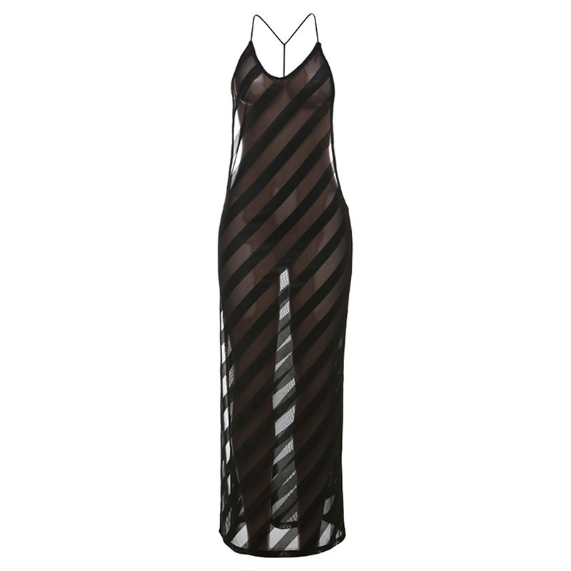 Women Clothing Spring Arrival Sexy Side Split Bare Back Slim Fit See through Dress
