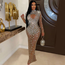 Load image into Gallery viewer, Women Wear round Neck Rhinestone Dress Maxi Dress