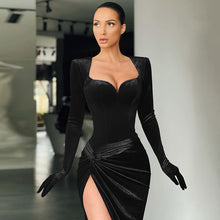 Load image into Gallery viewer, Women Clothing Autumn Winter Elegant Slim Sexy Push up High Waist Gloves Korean Velvet Dress Dress