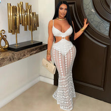 Load image into Gallery viewer, Sexy V neck Brace Lace See through Sheath Dress Cropped Outfit Maxi Dress