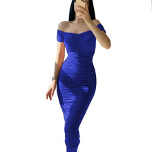 Load image into Gallery viewer, Solid Color Dress Elegant Summer Women Clothing off-Shoulder Pleated Dress