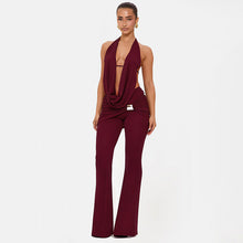 Load image into Gallery viewer, Women Clothing Winter Hanging Collar Backless Top Metal Buckle Bootcut Pants Two Piece Set