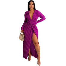 Load image into Gallery viewer, Sexy Slit Dress Autumn Winter V neck Long Sleeve Pleated Dress