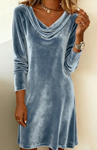 Load image into Gallery viewer, Pleuche Dress Women Autumn Winter Elegant Swing Collar Slim Fit Elegant Velvet Midi Dress