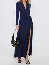 Load image into Gallery viewer, Women Clothing Autumn Winter Elegant Deep V Plunge Long Sleeve Dress