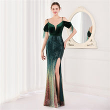 Load image into Gallery viewer, Velvet Spaghetti Straps Cocktail Evening Dress Dress Elegant Company Annual Meeting Women Sexy Long Short Sleeve