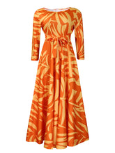 Load image into Gallery viewer, Women Clothing Spring Elegant Graceful Printed Lace up Large Dress