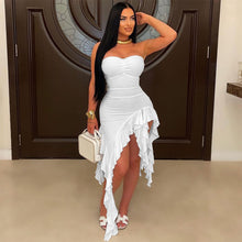 Load image into Gallery viewer, Tube Top Irregular Asymmetric Dress Solid Color Ruffles Dress Women Sheath