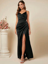 Load image into Gallery viewer, Women Spring Summer Satin Sling Dress Sexy Backless Pleated Dress Bridesmaid Dress