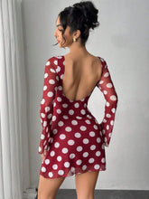 Load image into Gallery viewer, Spring Summer Lady Sexy Polka Dot Backless Mesh Flare Sleeve Mini Dress