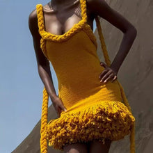 Load image into Gallery viewer, Autumn Winter Hand Woven Twine Rope Shoulder Strap Tassel Dress Swing Short Dress