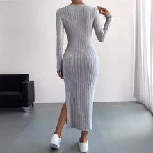 Load image into Gallery viewer, Autumn Winter Long Sleeve Crew Neck Split Knitted Maxi Dress Women
