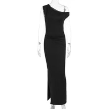 Load image into Gallery viewer, Summer Women Clothing Simple Intellectual Slant Shoulder Tight High Waist Pleated Split Dress